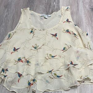 Forever 21 Cream Bird Pattern Blouse